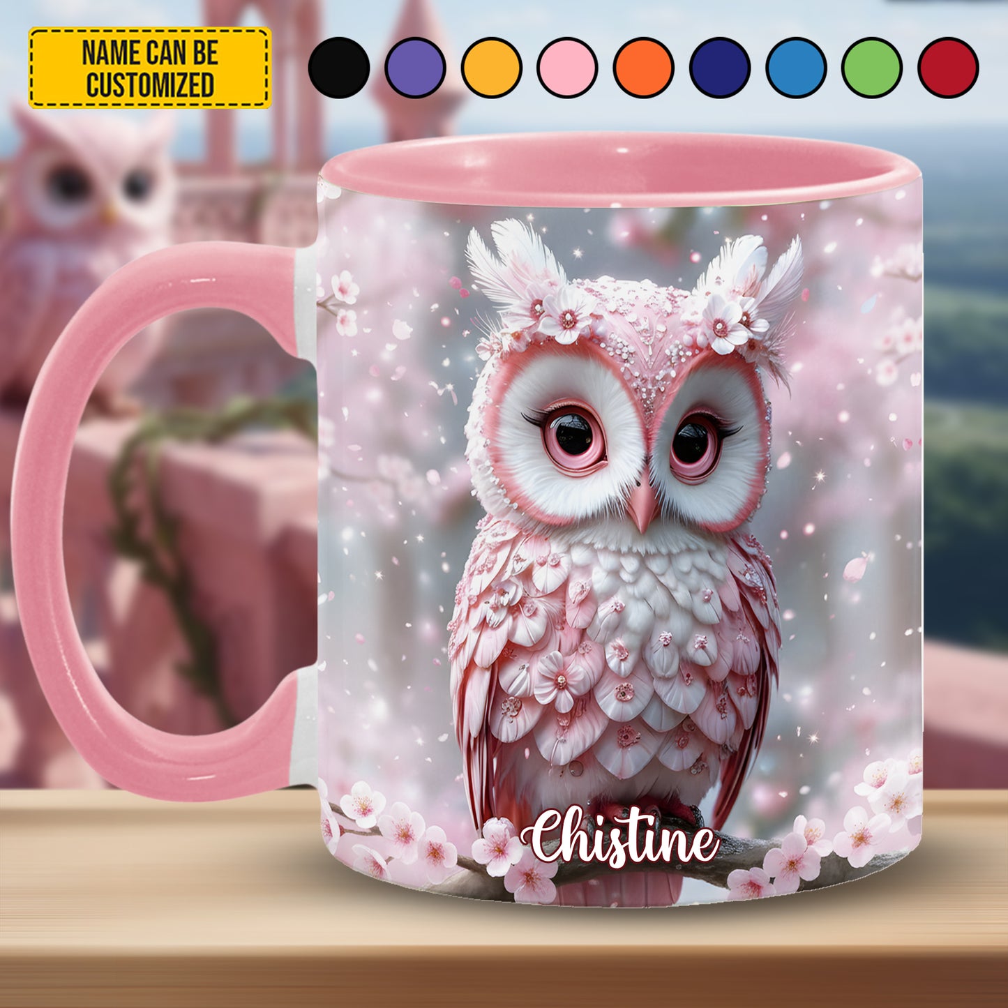Pink Owl - Personalized Owl Accent Mug