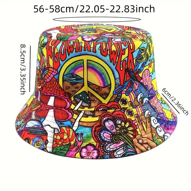 Double-Sided Retro Punk Hippie Bucket Hat