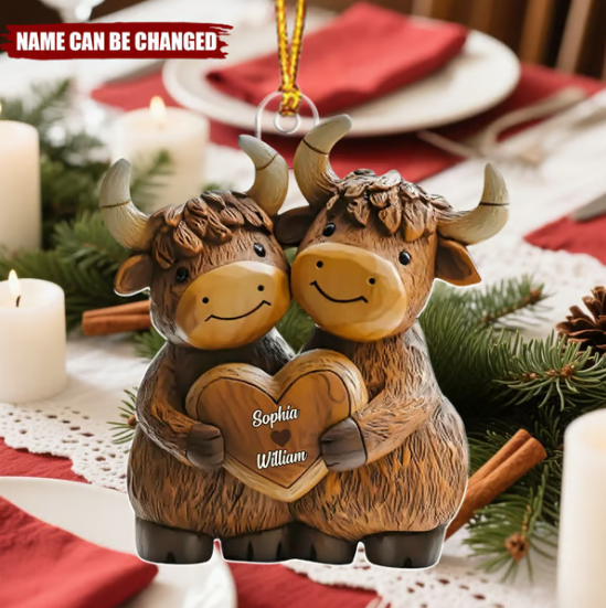 Highland Cow Couple - Personalized Christmas Acrylic Ornament
