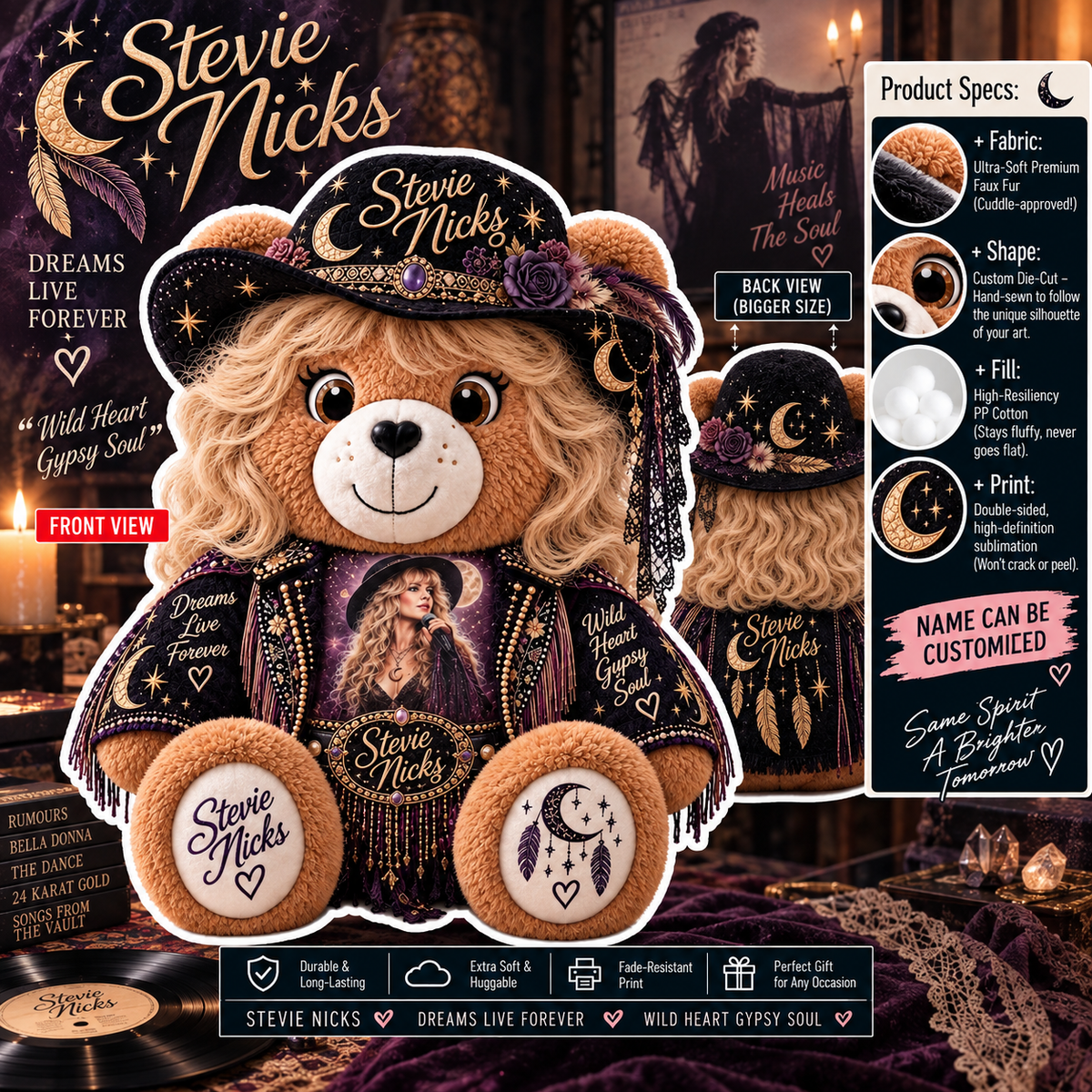 Stevie Nicks Custom Shaped Bear Pillow – Gypsy Soul Music Inspired Gift for Stevie Nicks Fans 2