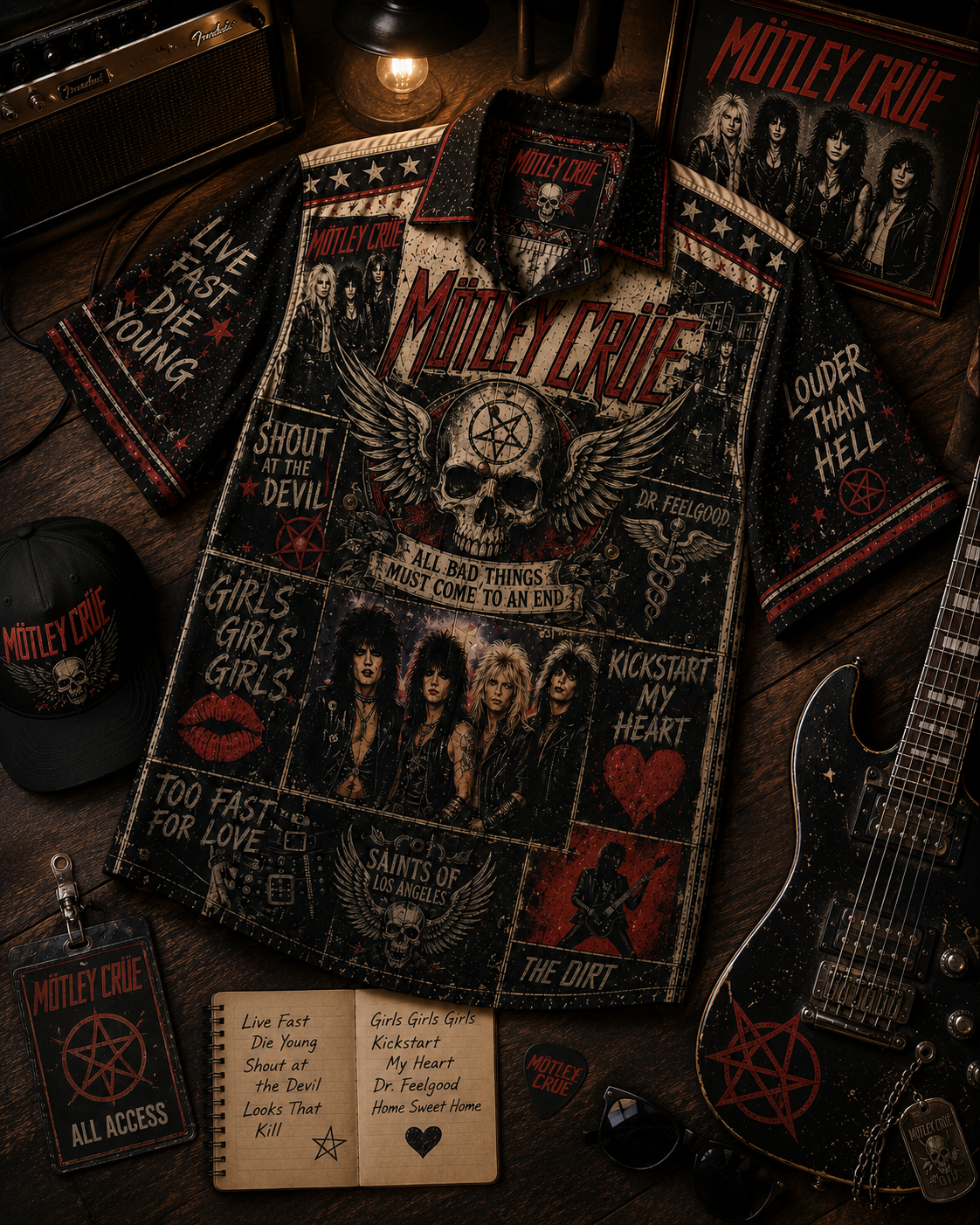 Mötley Crüe Hawaiian Shirt - Vintage Music Fan Gift