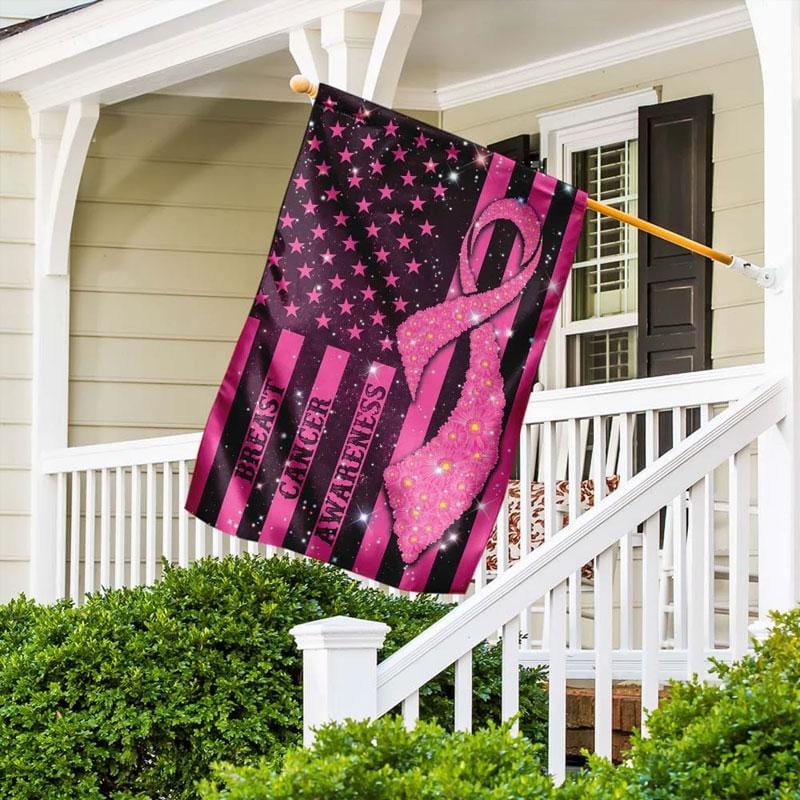 Pink Ribbon American Flag - Breast Cancer Awareness House Flag