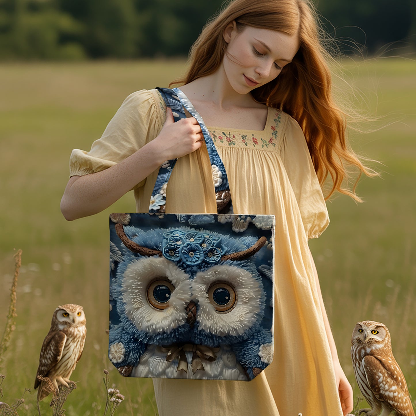 Cute Blue Owl Tote Bag