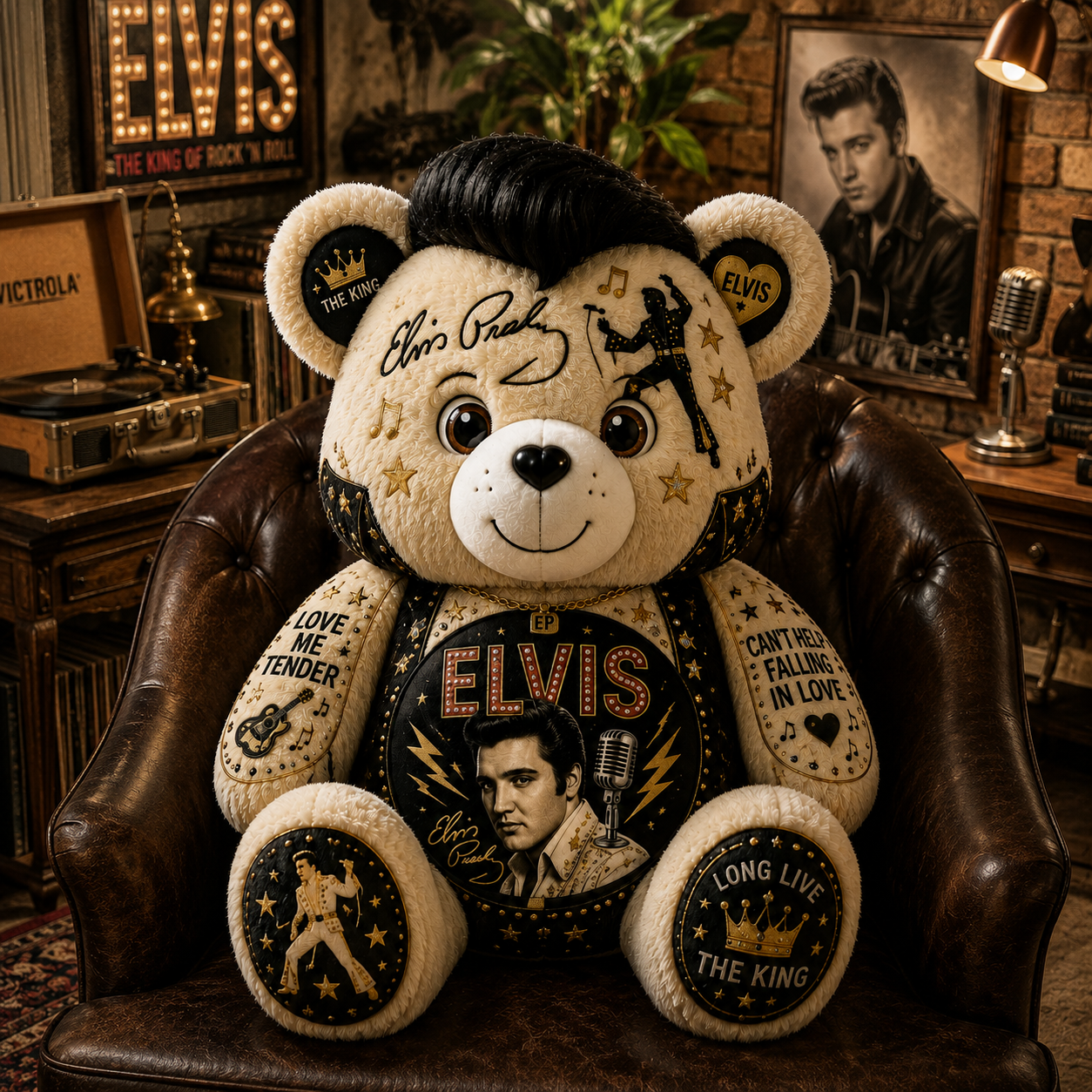 Elvis Presley Bear Custom Shaped Pillow – Gift for Elvis Fans & Rock ’n’ Roll Lovers