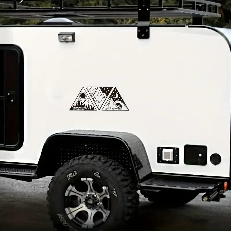 Sun Moon Ocean Mountain Vinyl Sticker Black