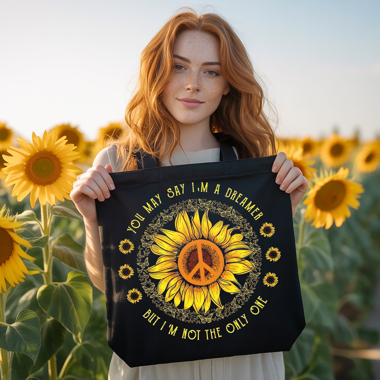 You May Say I'm A Dreamer - Personalized Sunflower Tote Bag