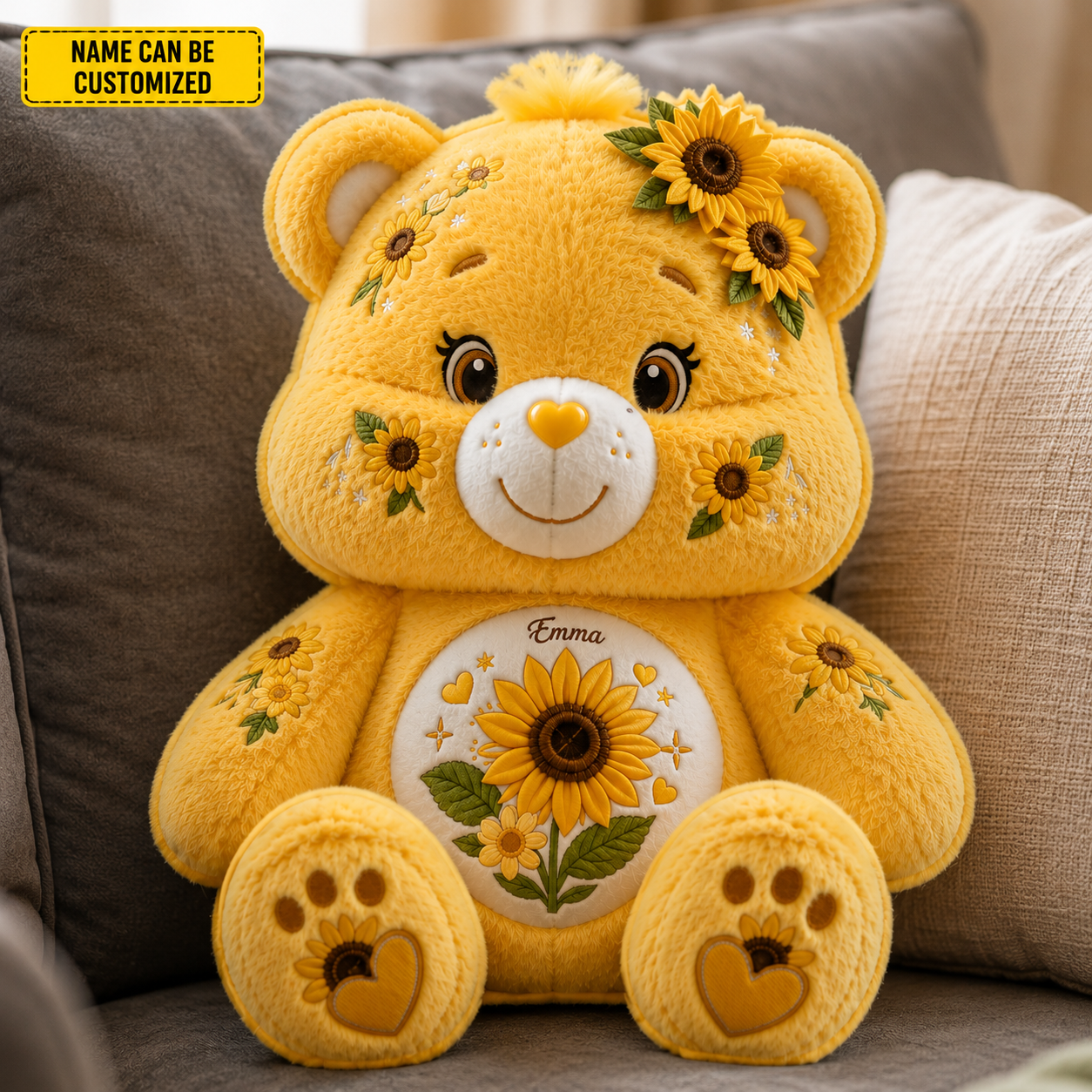 Personalized Cute Sunflower Bear Pillow