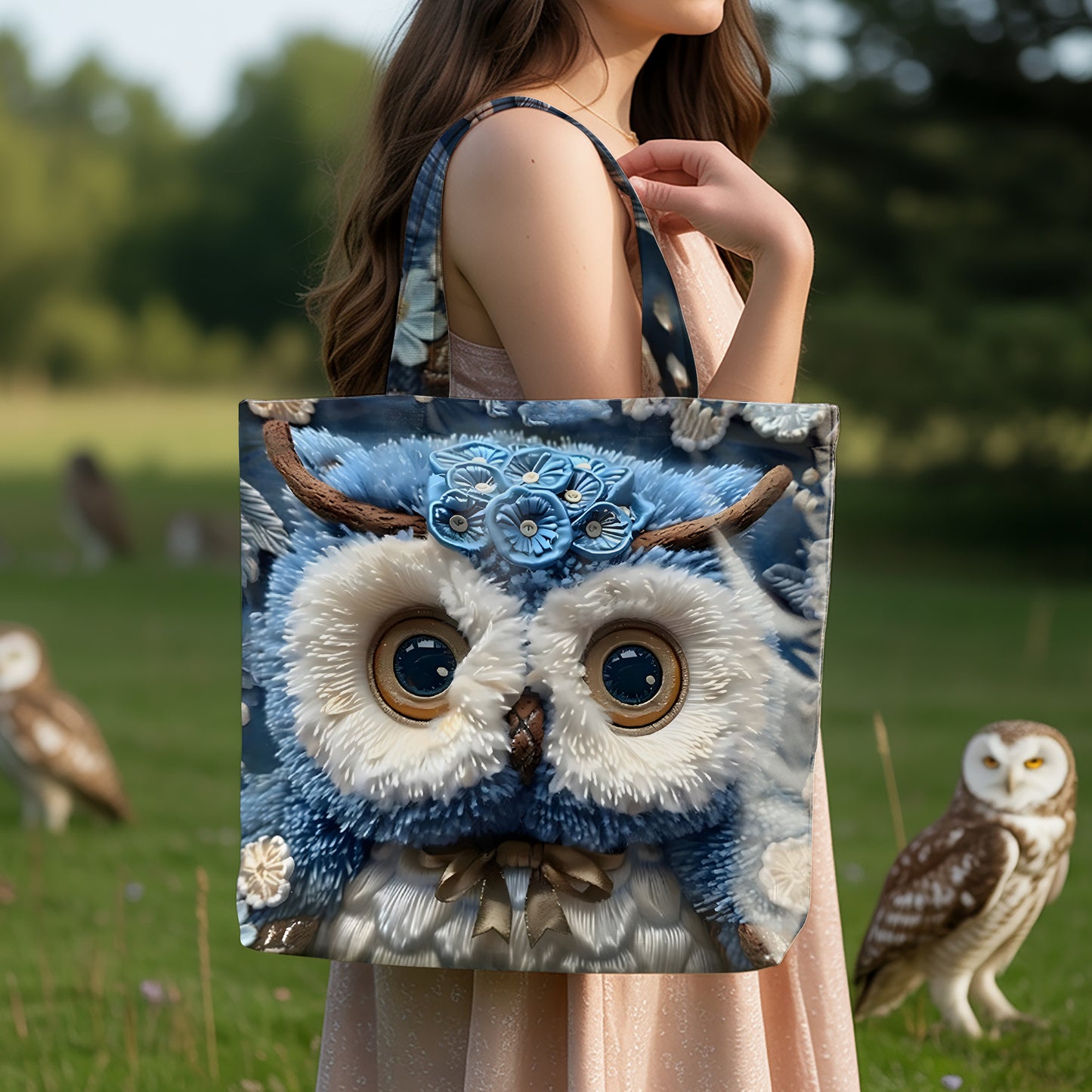 Cute Blue Owl Tote Bag