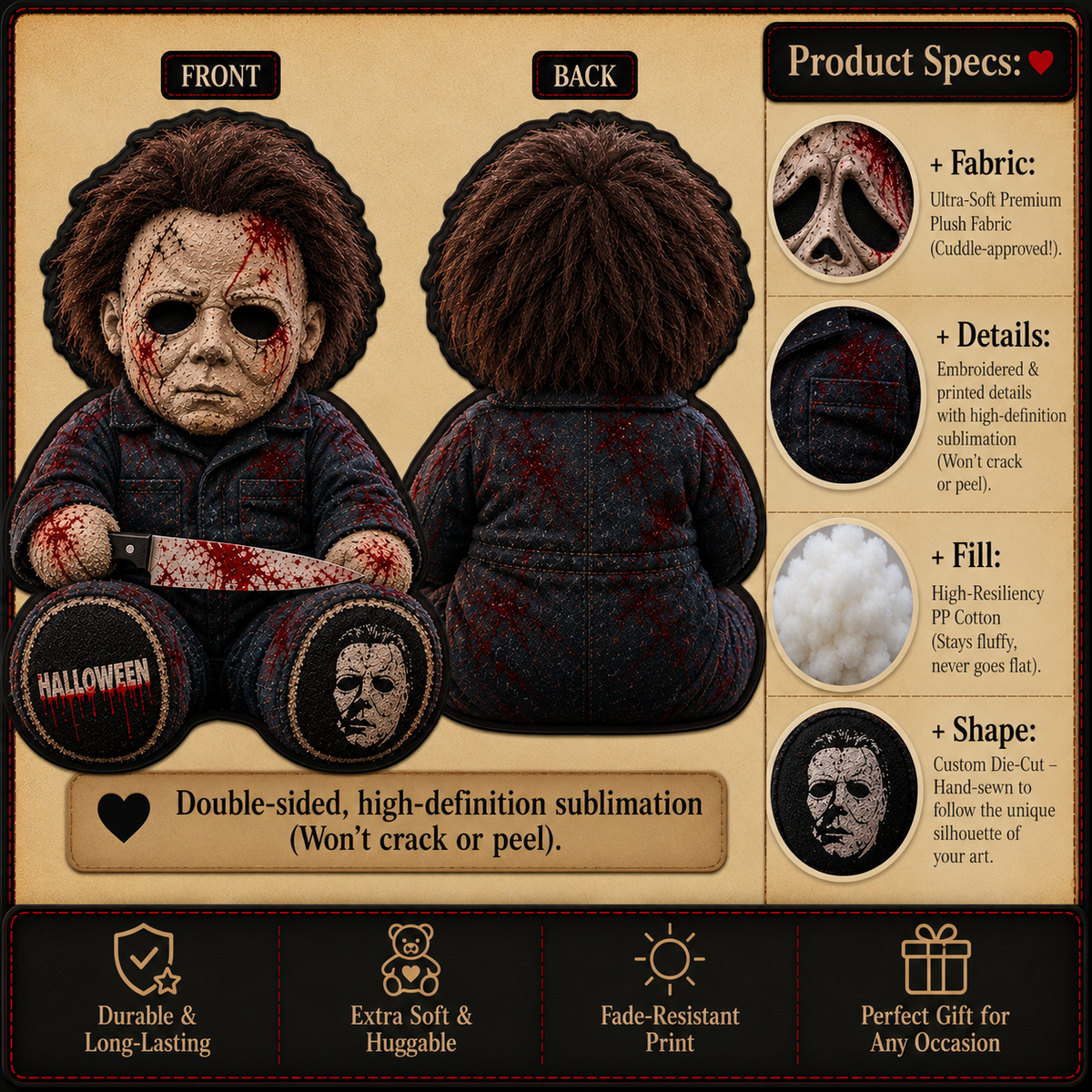 Masked Midnight Slasher Custom Shape Pillow – Creepy Halloween Collector Gift