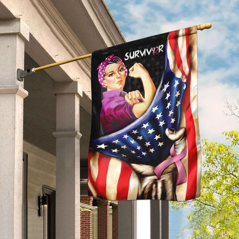 Survivor Mom American Flag - Breast Cancer Awareness House Flag