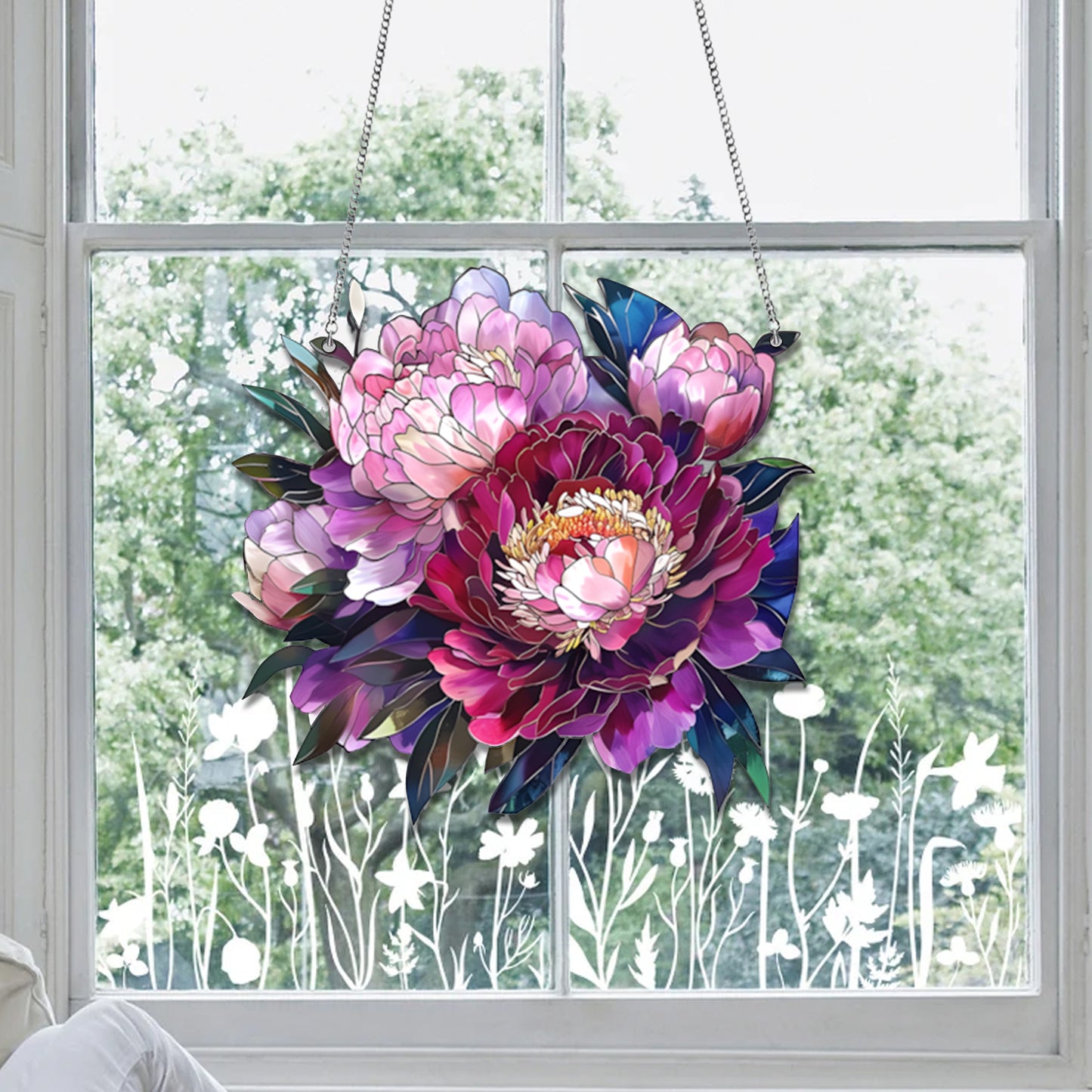Peonies Flowers Acrylic Window Hanging