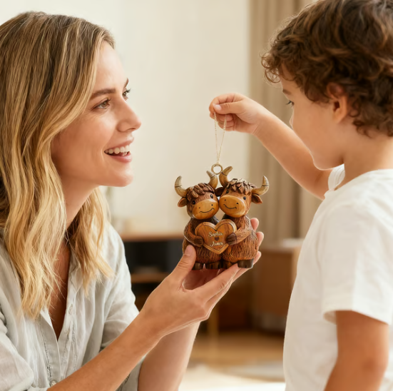 Highland Cow Couple - Personalized Christmas Acrylic Ornament