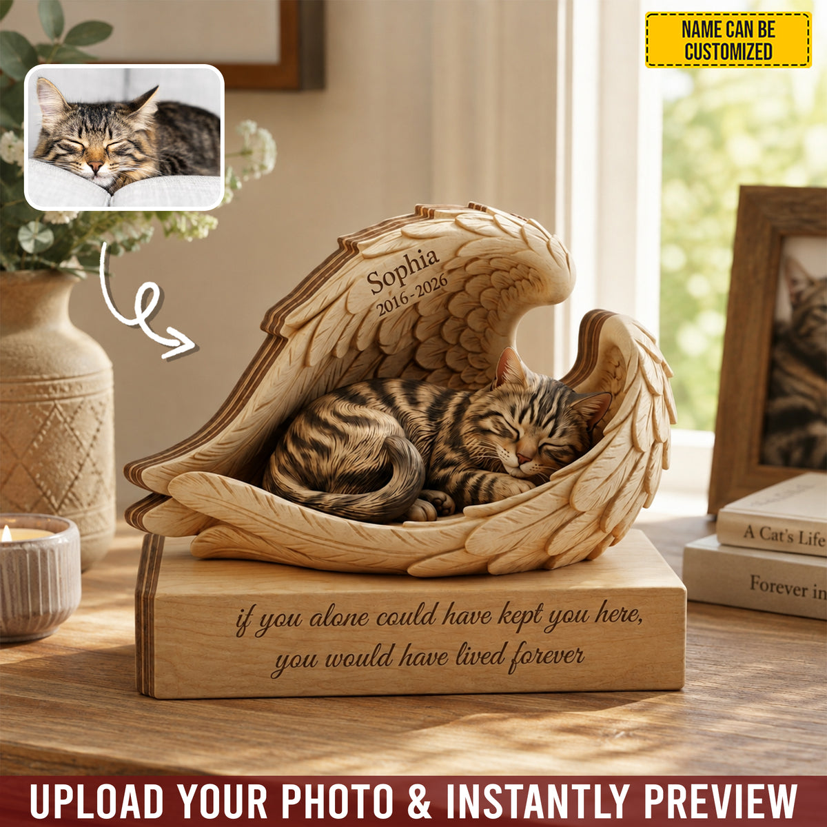 Personalized Pet Angel Wings Wooden Block Memorial Keepsake