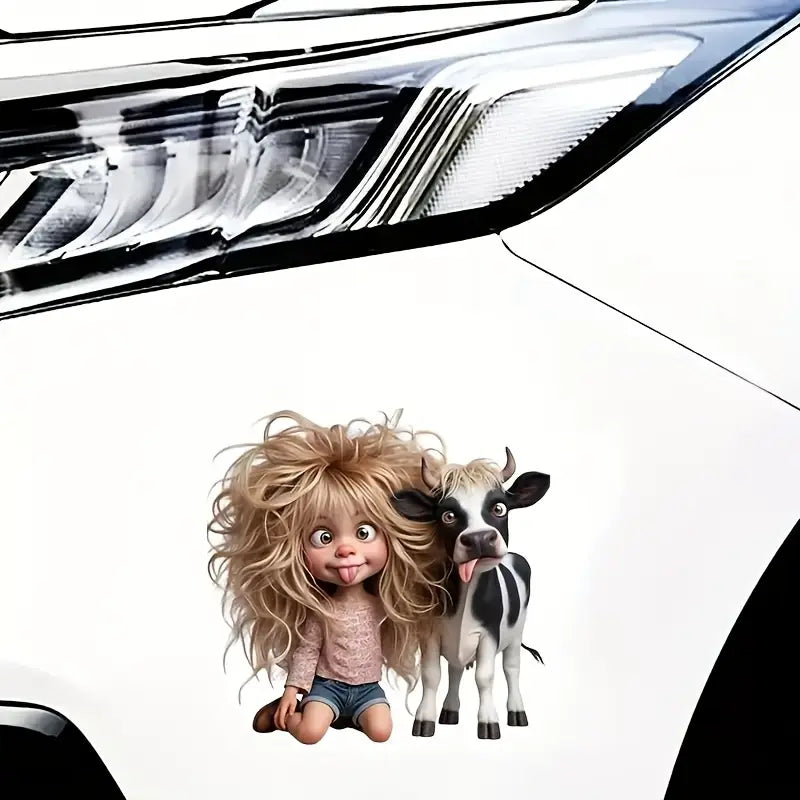 Adorable Girl and Cow Sticker