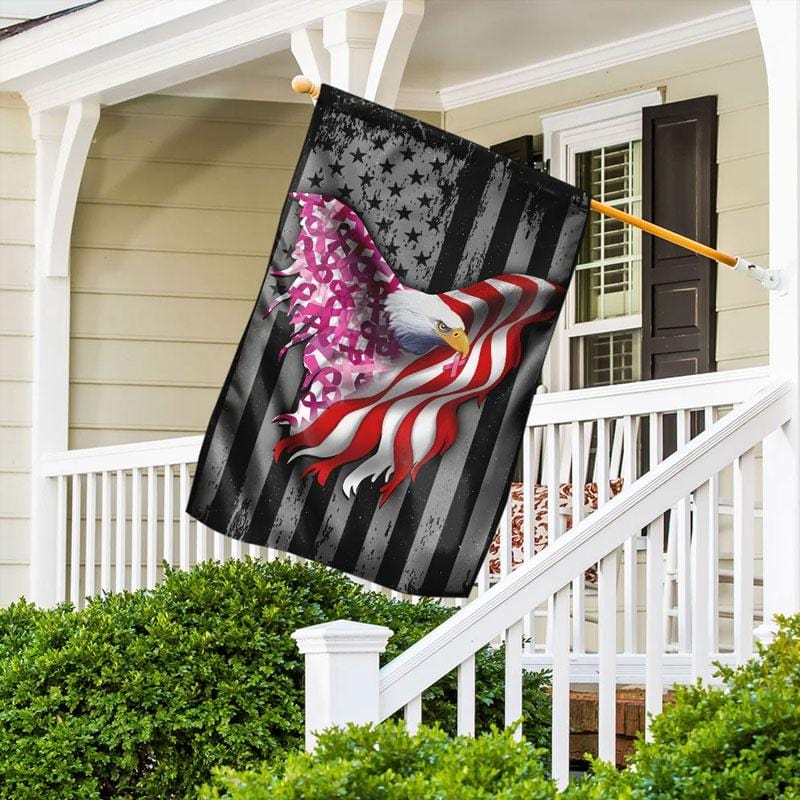 Pink Ribbon Eagle American Flag - Breast Cancer Awareness House Flag