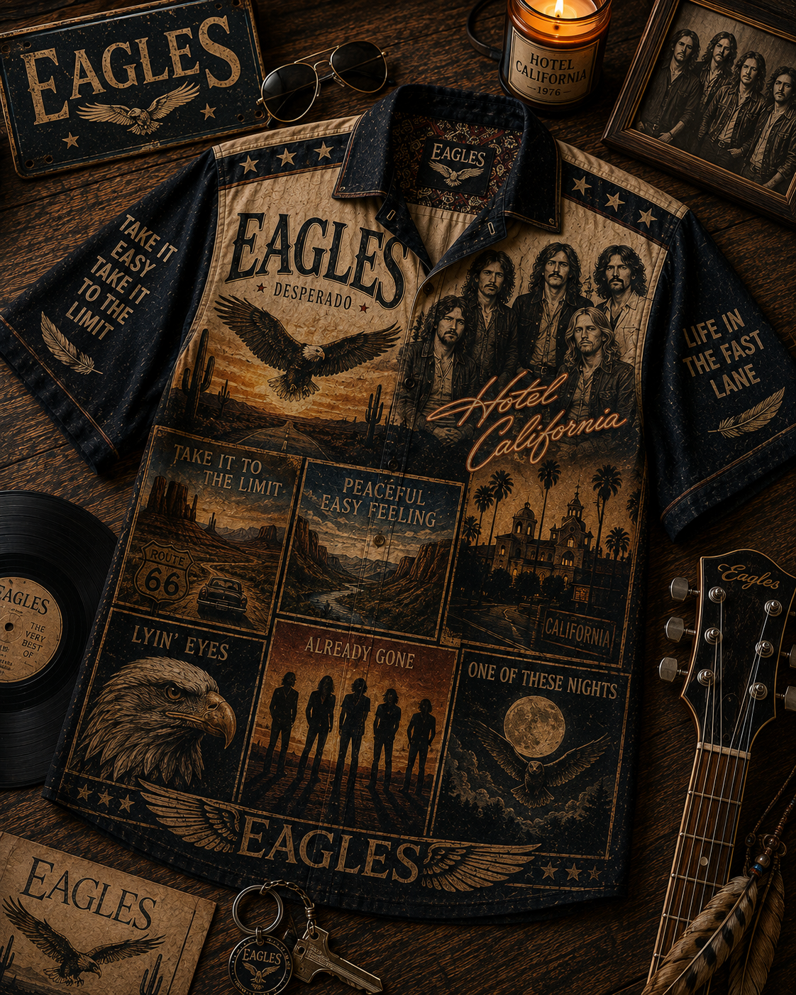 Eagles Hawaiian Shirt - Vintage Music Fan Gift