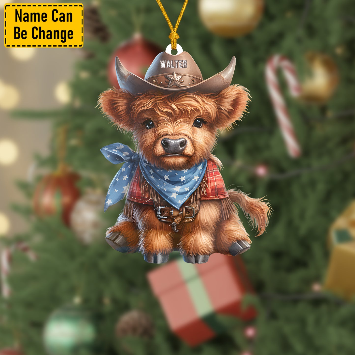 Personalized Western Cow Christmas Ornament