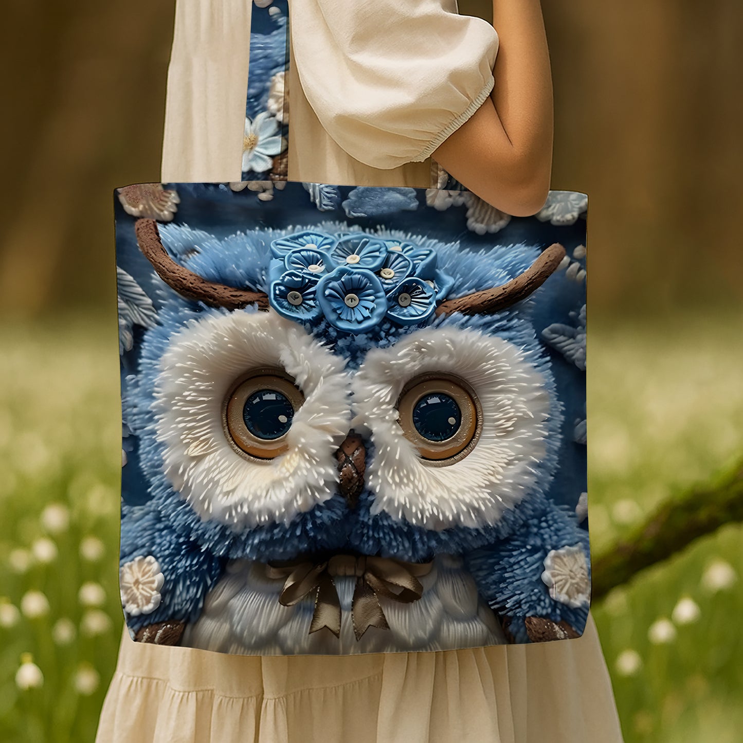 Cute Blue Owl Tote Bag