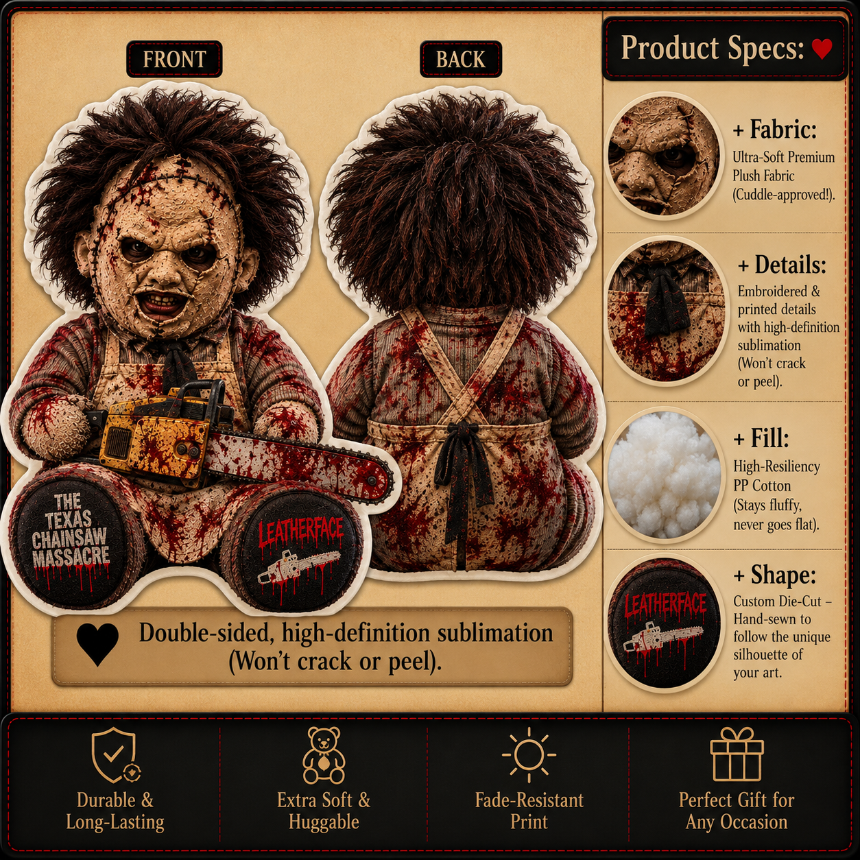 Leatherface Chainsaw Horror Custom Shape Pillow – Creepy Halloween Collector Gift
