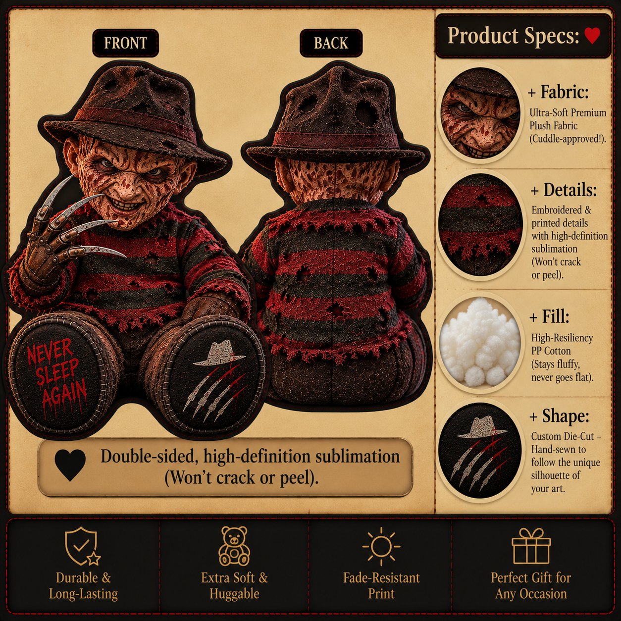 Freddy Krueger Horror Custom Shape Pillow – Creepy Halloween Collector Gift