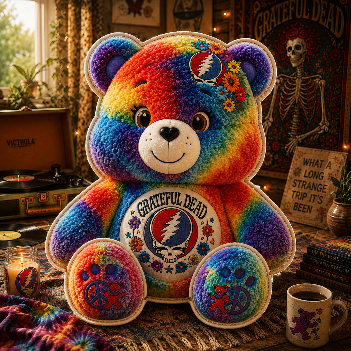 Grateful Dead Tie-Dye Bear Shaped Pillow– The Perfect Gift for Deadheads