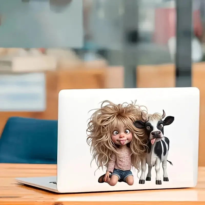 Adorable Girl and Cow Sticker