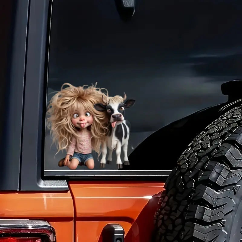 Adorable Girl and Cow Sticker
