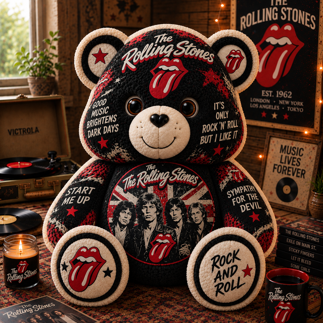 The Rolling Stones Bear Custom Shaped Pillow – Gift for Fans & Classic Rock Lovers 2