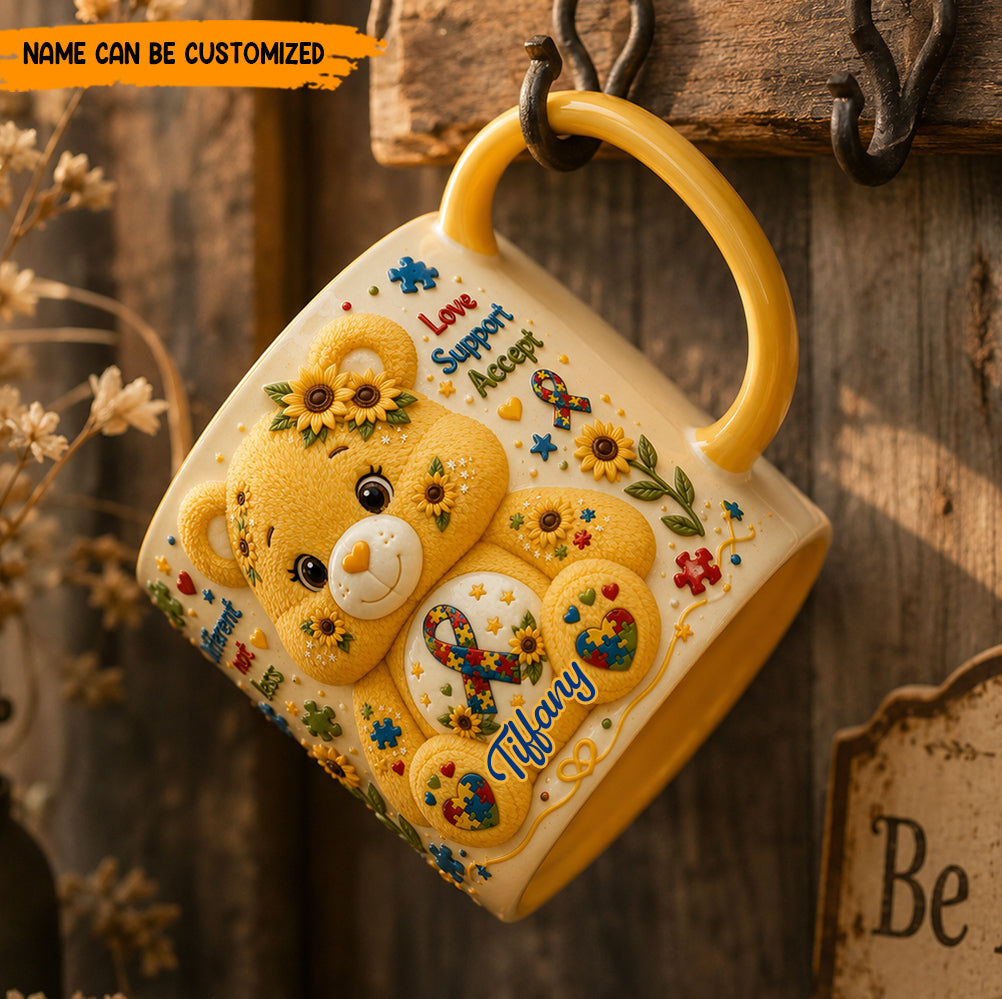 Personalized Autism Bear Accent Mug