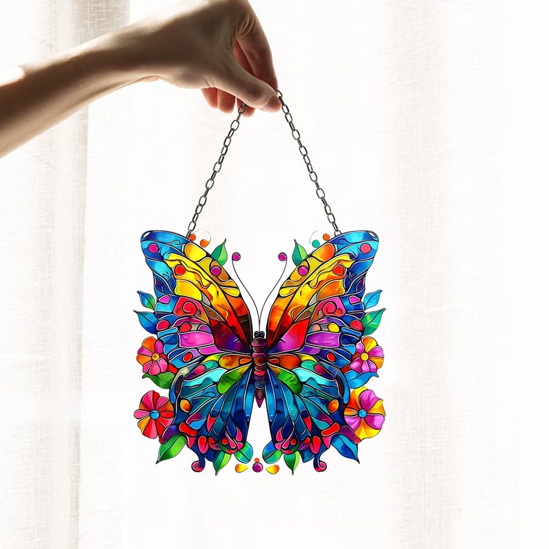 Colorful Butterflies Acrylic Window Hanging, Acrylic Window Flowers, Sunflowers Acrylic Window Decor Art Decoration, Butterflies Acrylic, Gift for Mom