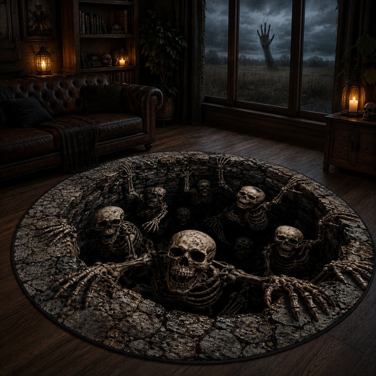 3D Skeleton Abyss Illusion Round Area Rug