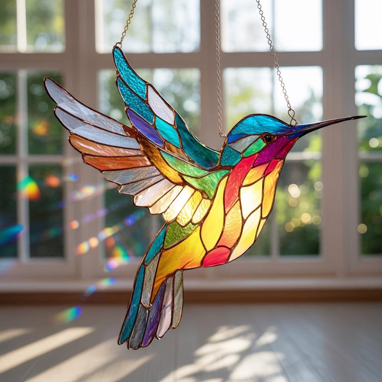 Colorful Hummingbird Acrylic Stained Glass Suncatcher