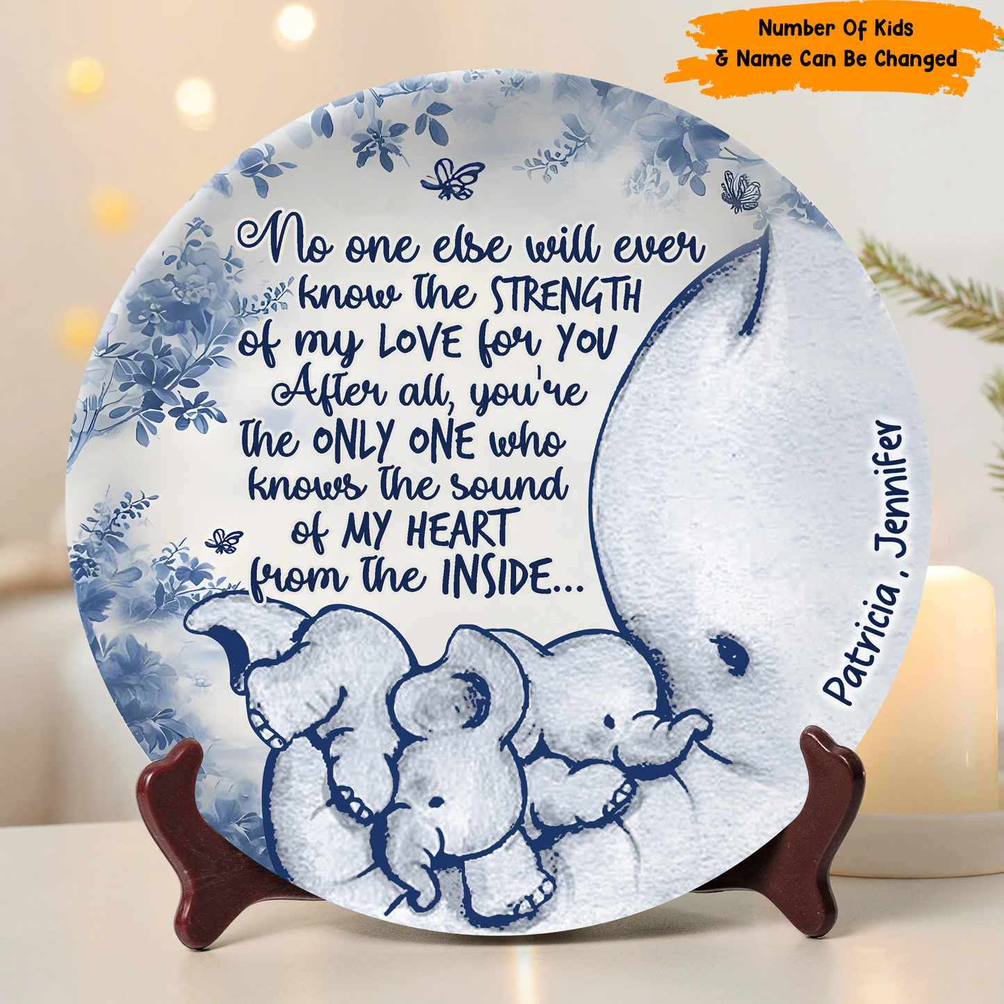No One Else Will Ever Know - Personalized Mother Elephant Ceramic Round Plate