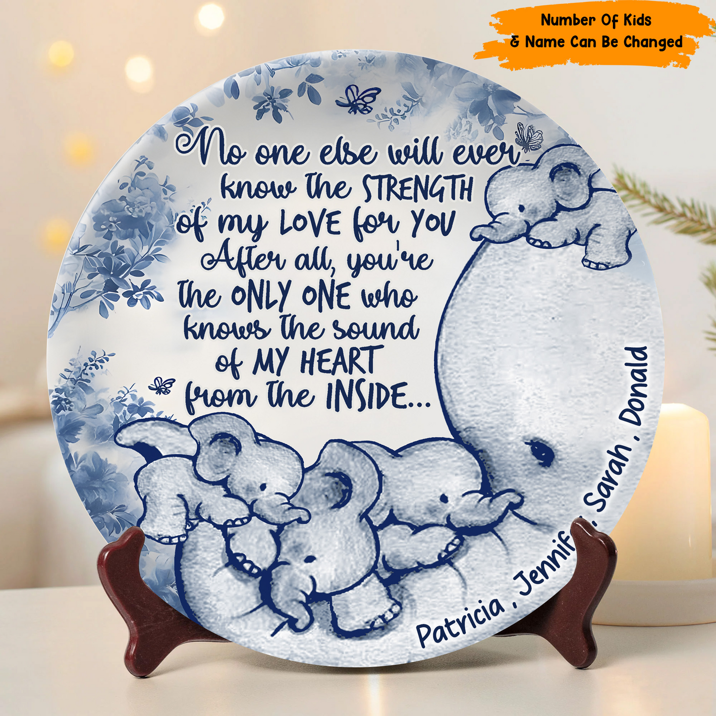 No One Else Will Ever Know - Personalized Mother Elephant Ceramic Round Plate