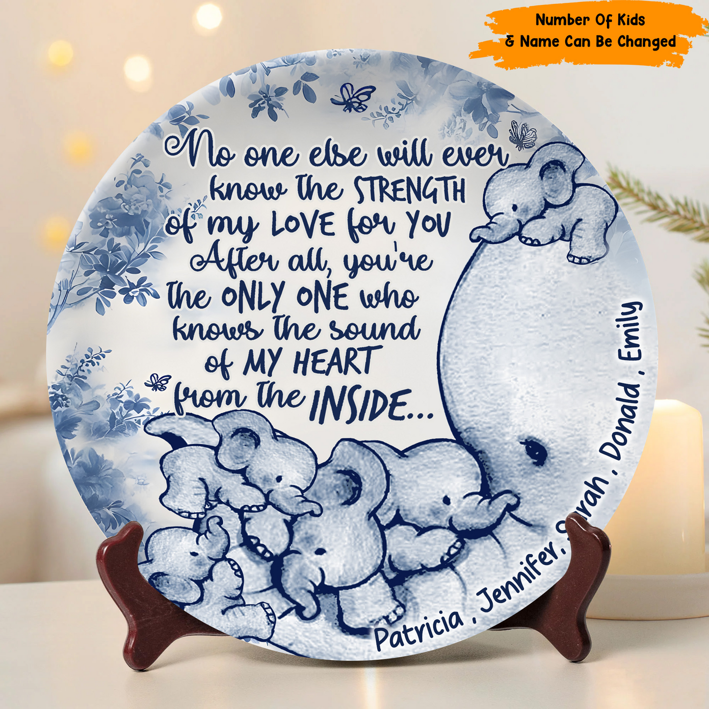 No One Else Will Ever Know - Personalized Mother Elephant Ceramic Round Plate