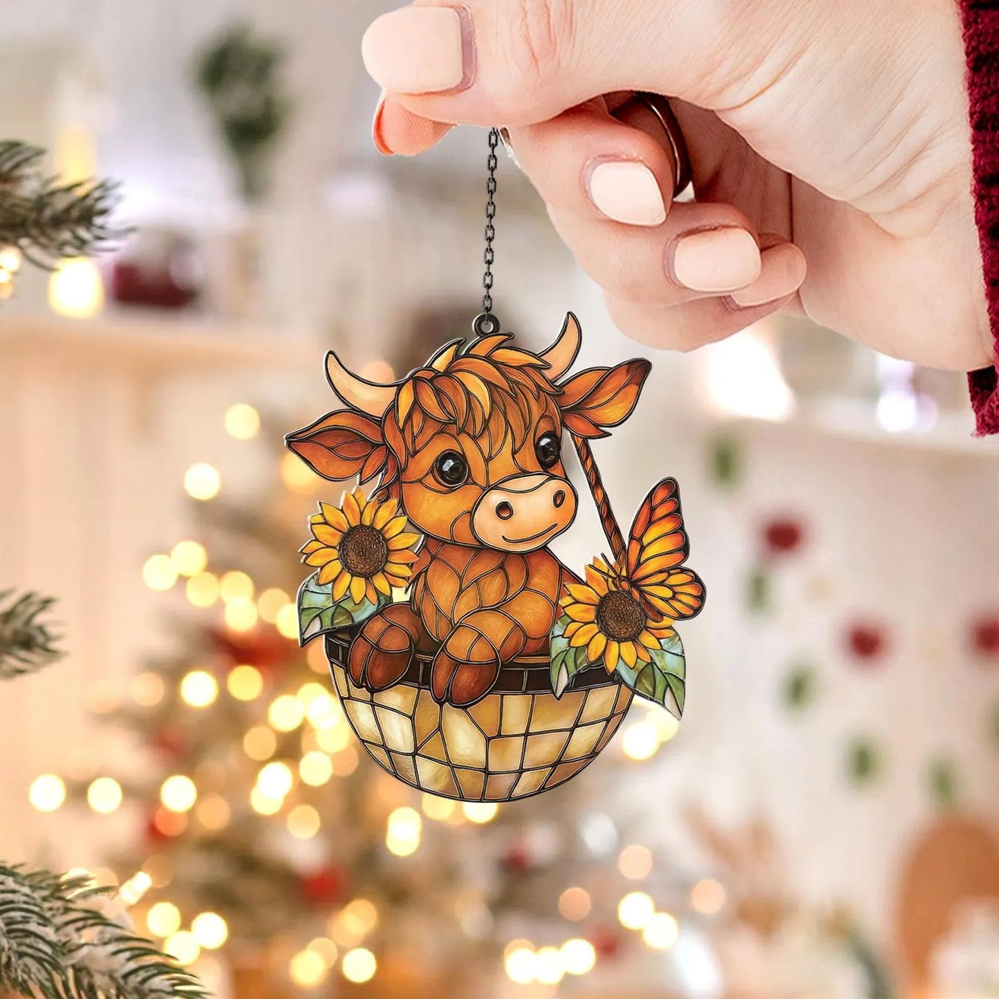 Highland Cow Sunflower - Personalized Window Hanging Suncatcher Acrylic