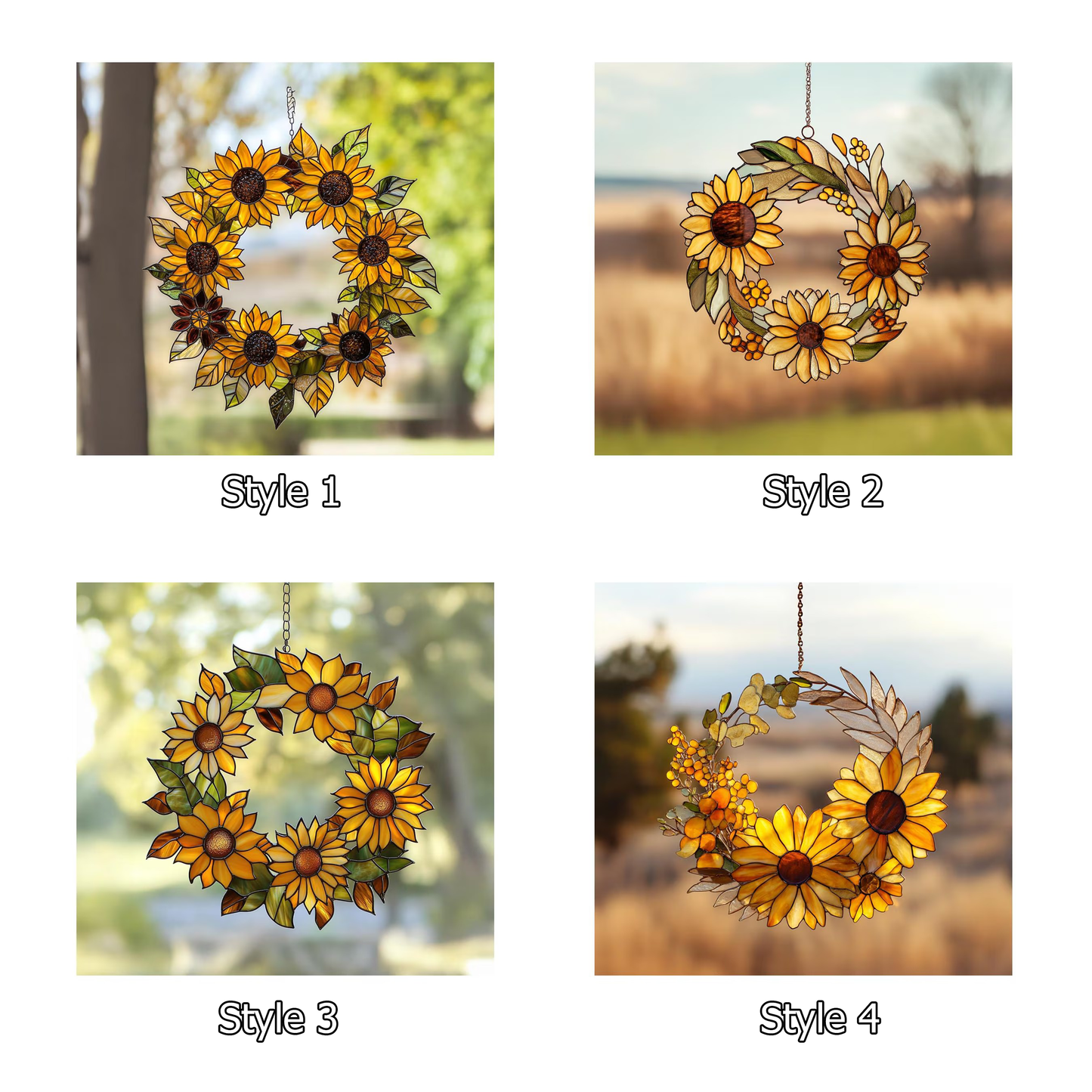 Sunflower Wreath-Shaped Floral Acrylic Window, Hanging Decor