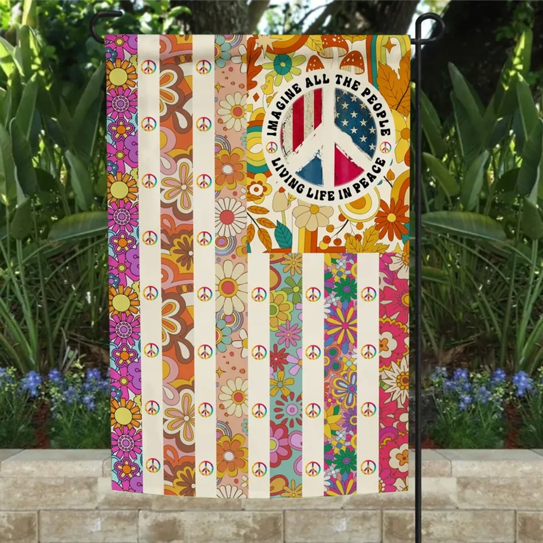 Hippie Imagine All The People Living Life In Peace Garden Flag, House Flag