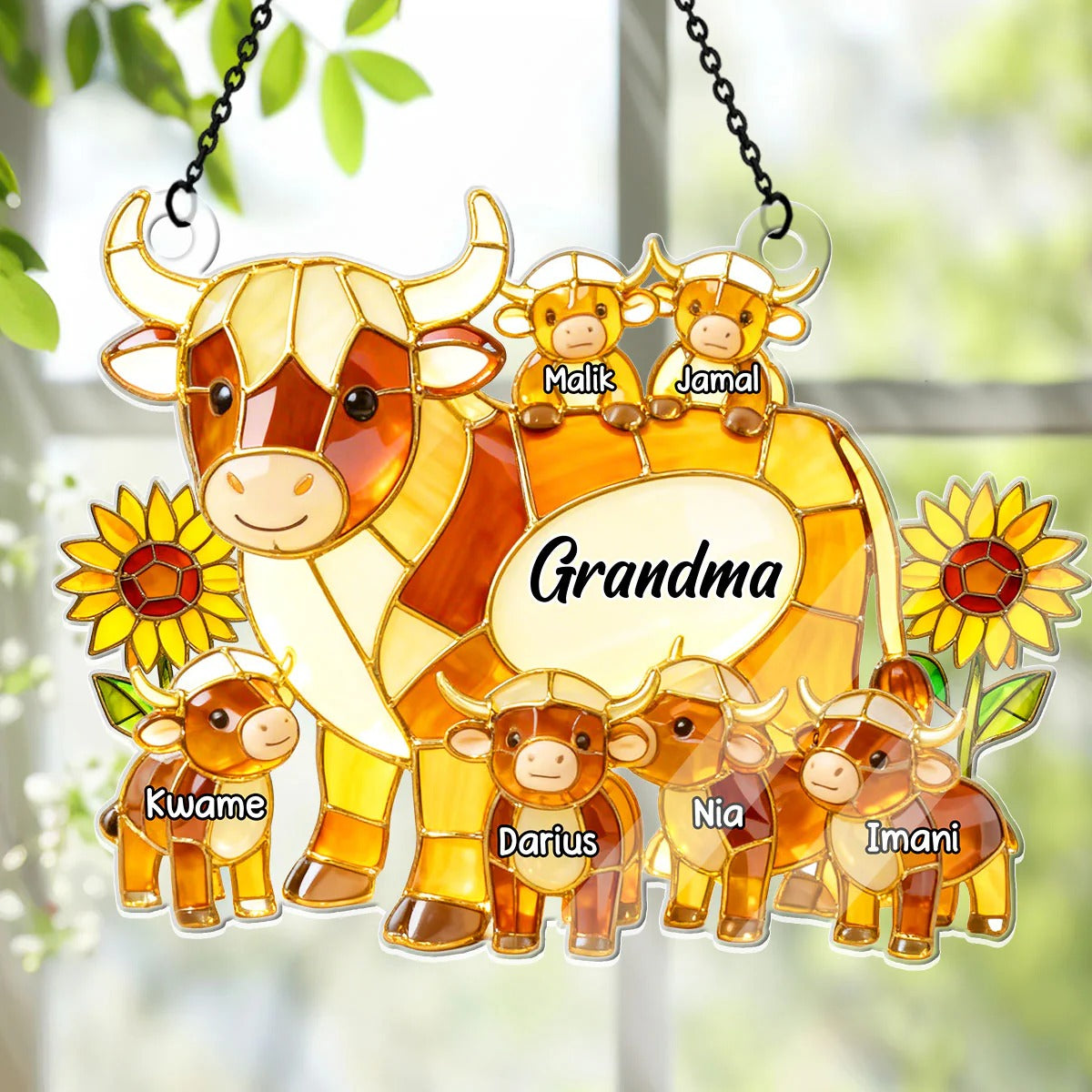 Mama Cow Gift For Mom Grandma - Personalized Mother Window Hanging Suncatcher Ornament