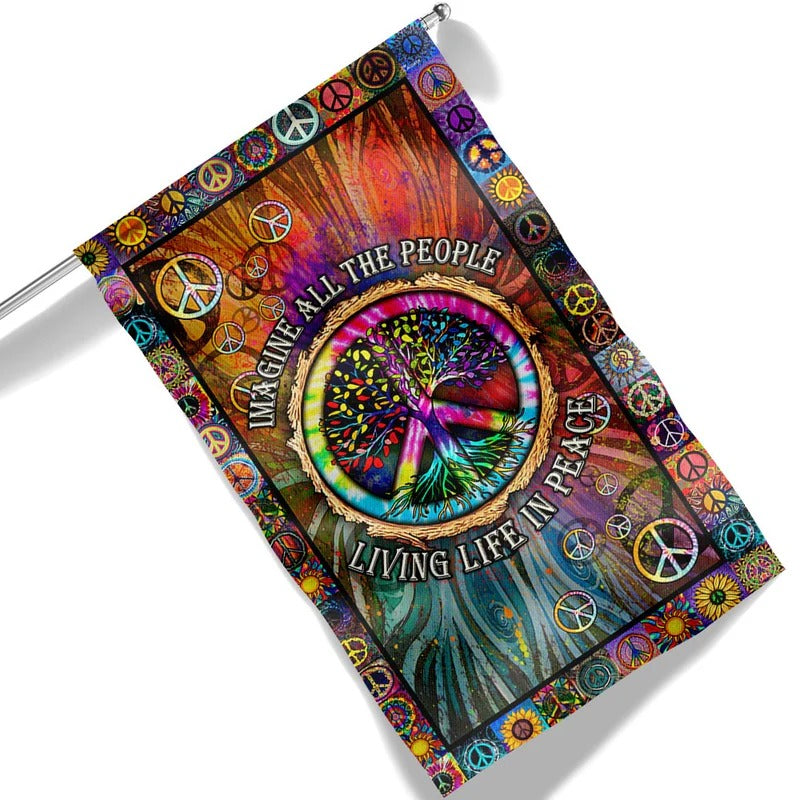 Hippie Peace Sign Tree Of Life Hippie Garden Flag, House Flag