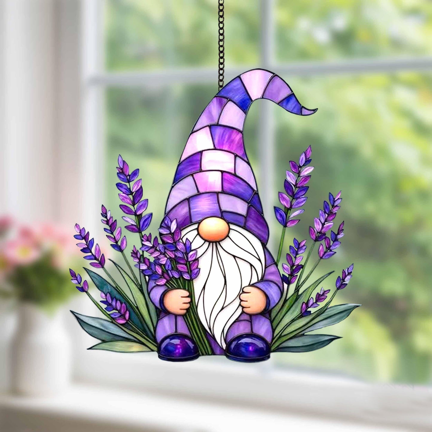 Lavender Gnome Acrylic Window, Hangging Home Decor