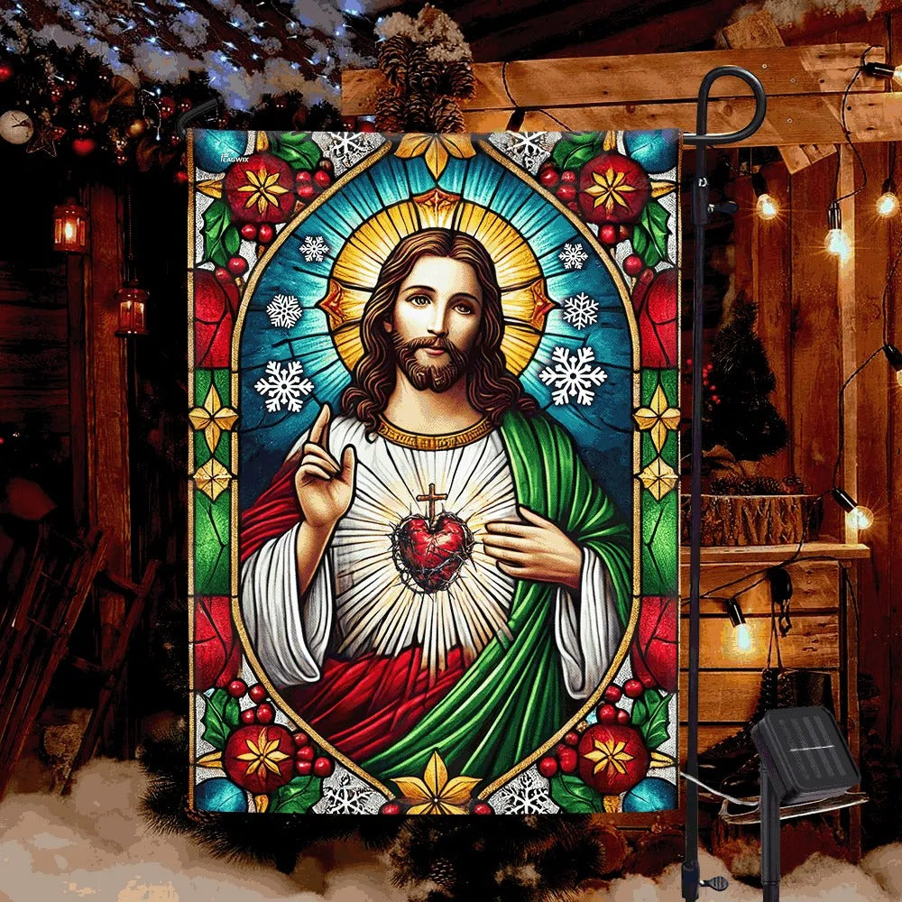 Sacred Heart of Jesus Stained Glass Christmas Garden Flag, House Flag