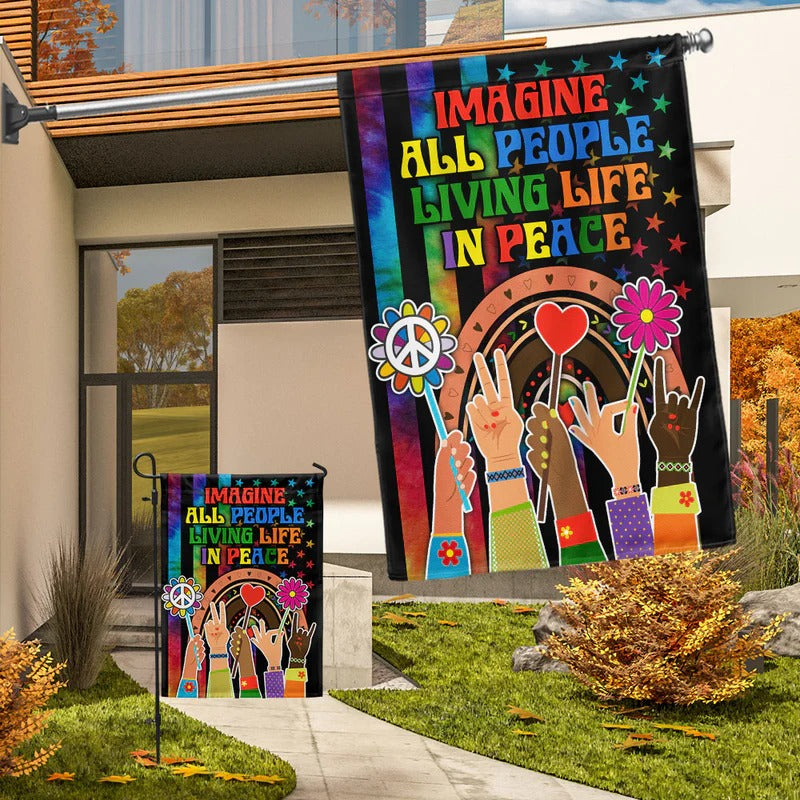 Hippie Peace Rainbow Garden Flag, House Flag
