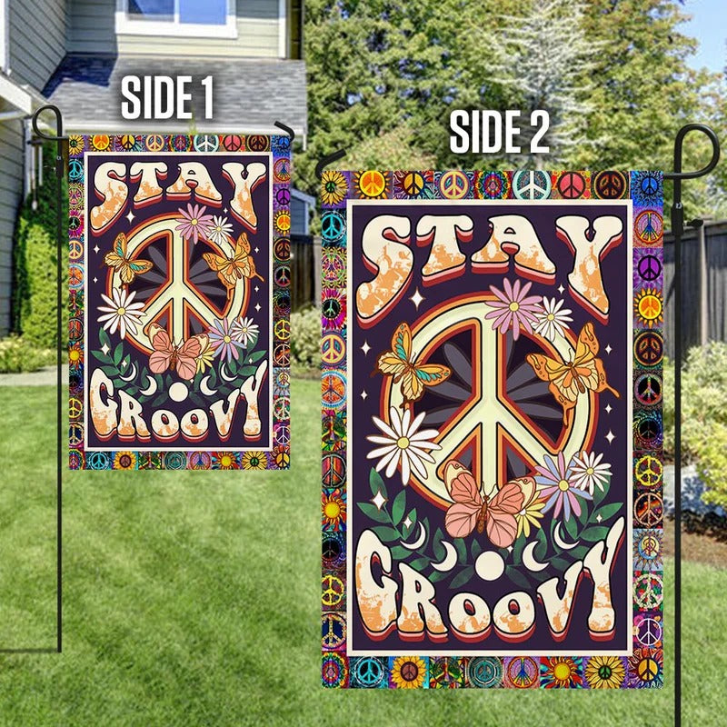 Stay Groovy Hippie Garden Flag, House Flag