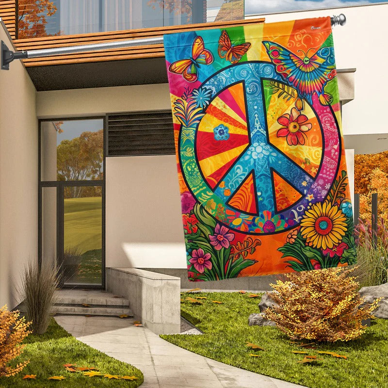 Hippie Peace Sign Garden Flag, House Flag