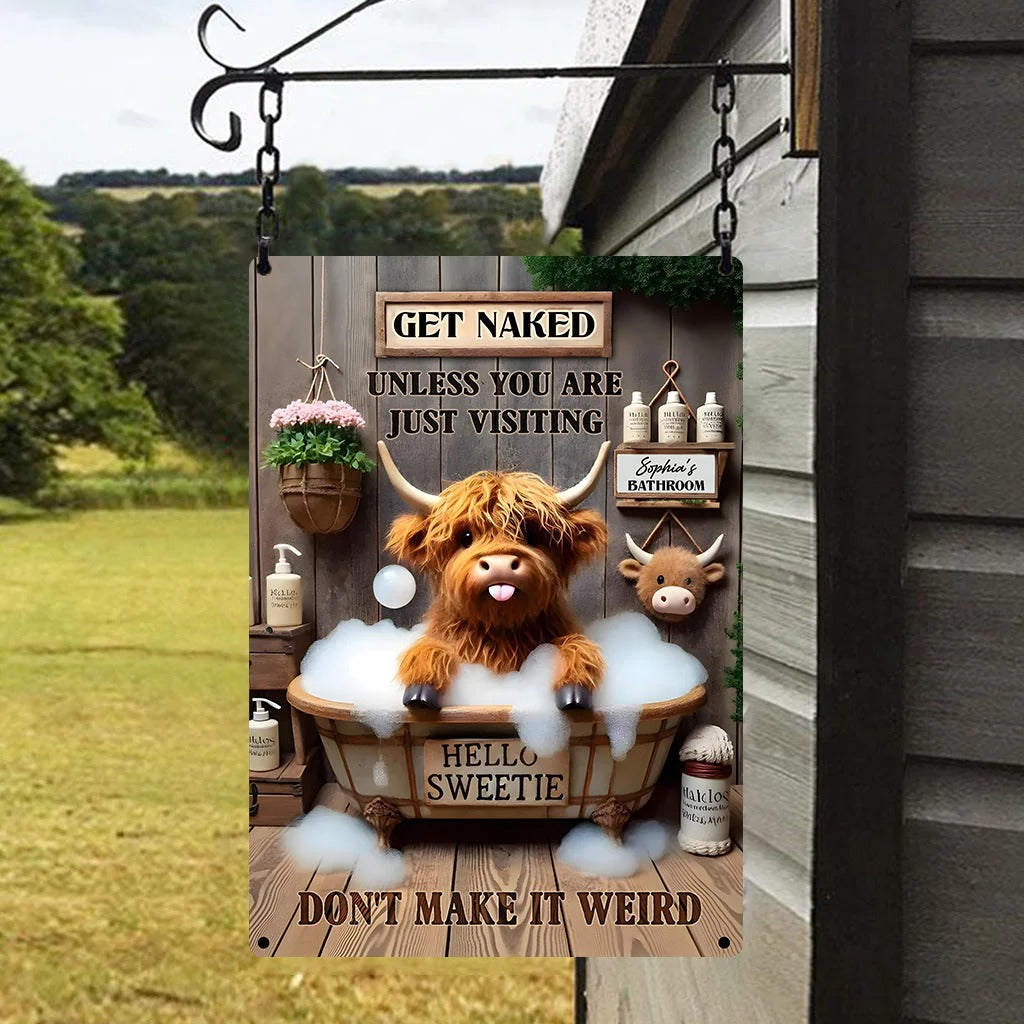 Funny Bathroom Highland Cow - Personalized Highland Cow Rectangle Metal Sign