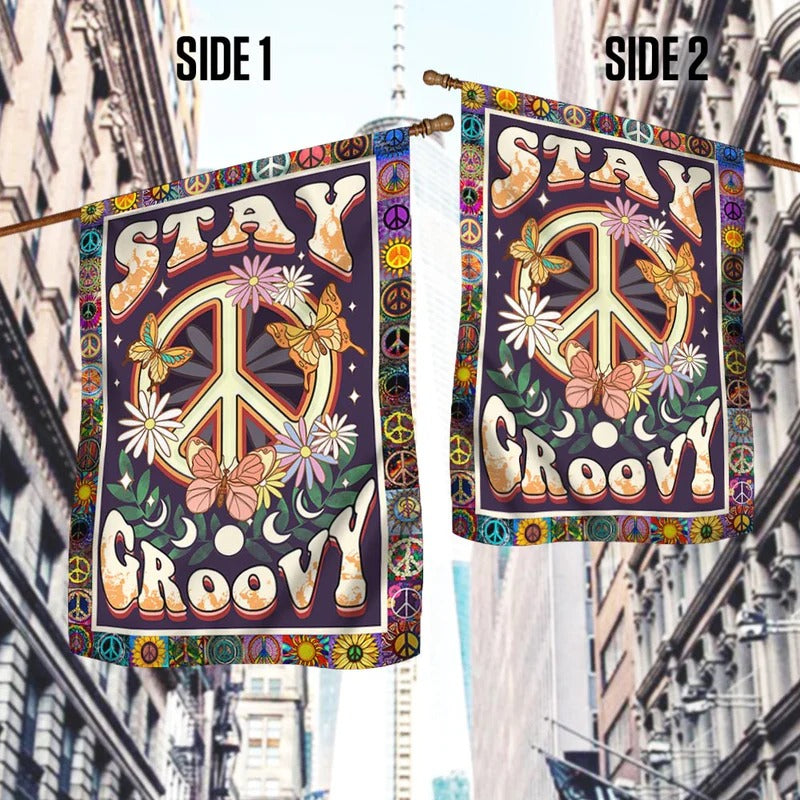 Stay Groovy Hippie Garden Flag, House Flag
