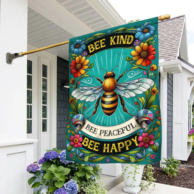 Bee Kind Bee Peaceful Bee Happy Garden Flag, House Flag