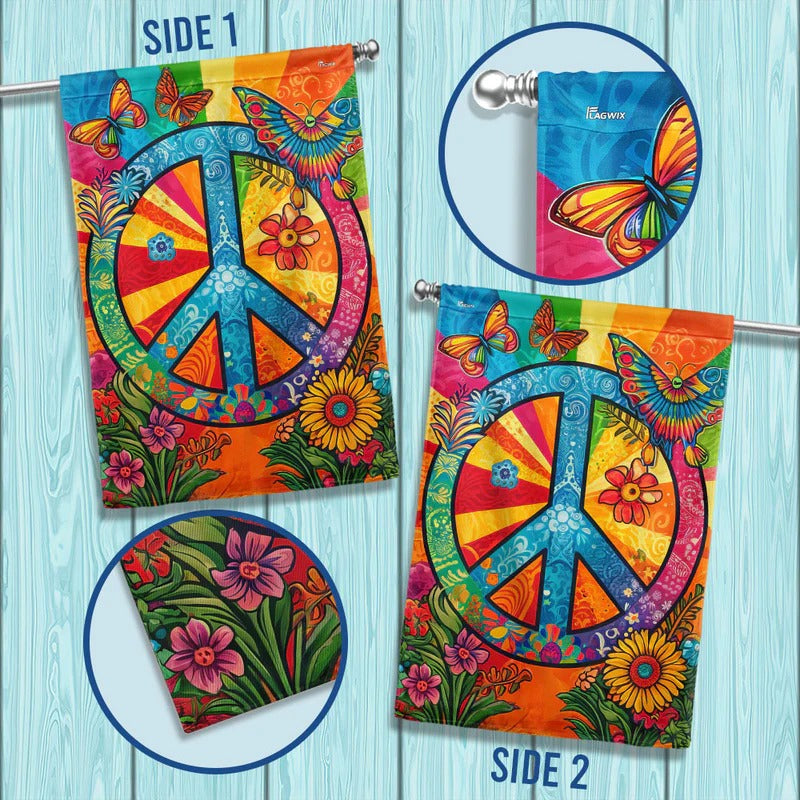 Hippie Peace Sign Garden Flag, House Flag