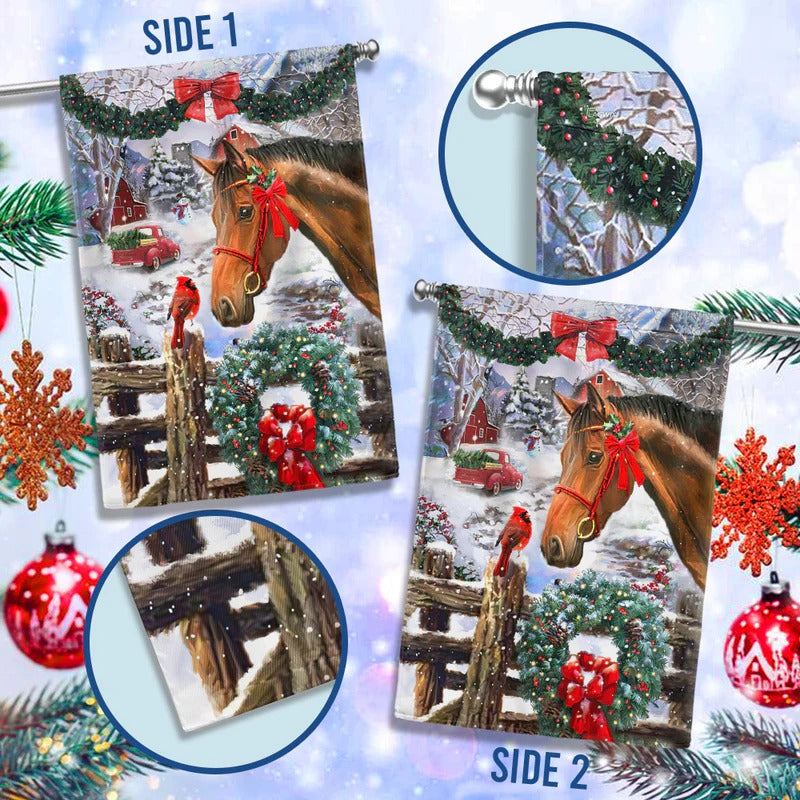 Horse Flag Christmas Snow Garden Flag, House Flag